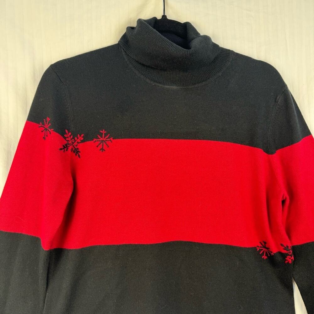 Jones New York Country Silk Wool Turtleneck Holiday Snowflake Sweater Size Large